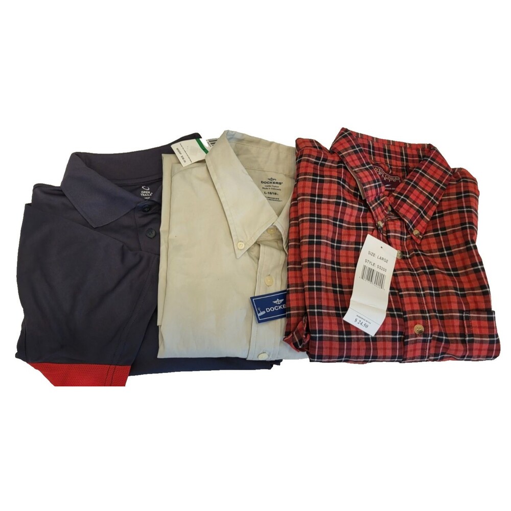 Lot of 3 Men's Shirts Large NWT Short Sleeves Dockers Open Trails West Creek